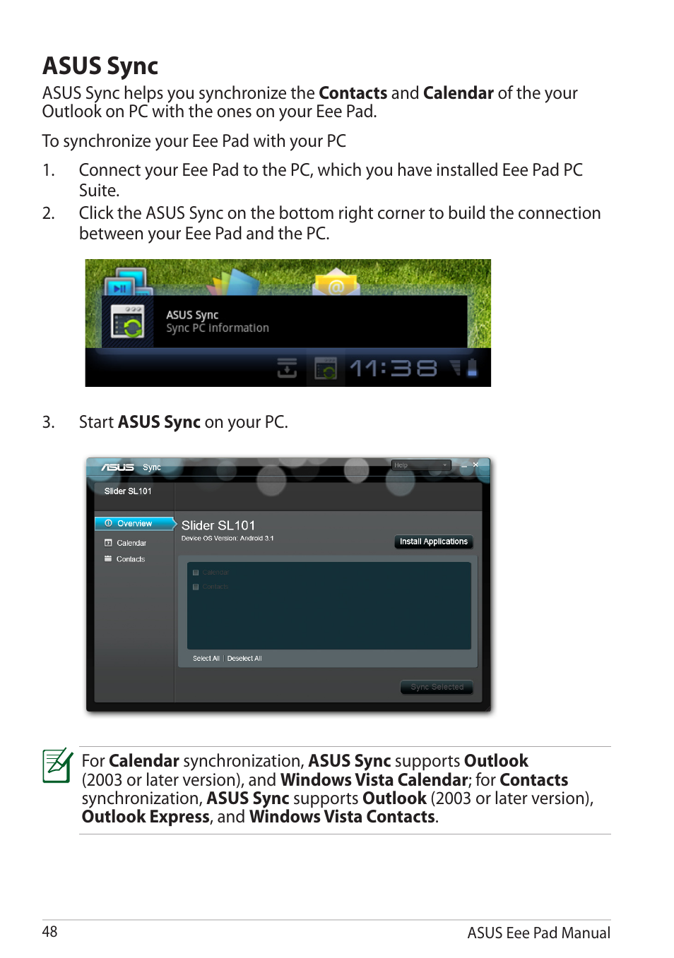 Asus sync, Asus.sync | Asus Eee Pad Slider SL101 User Manual | Page 48 / 54