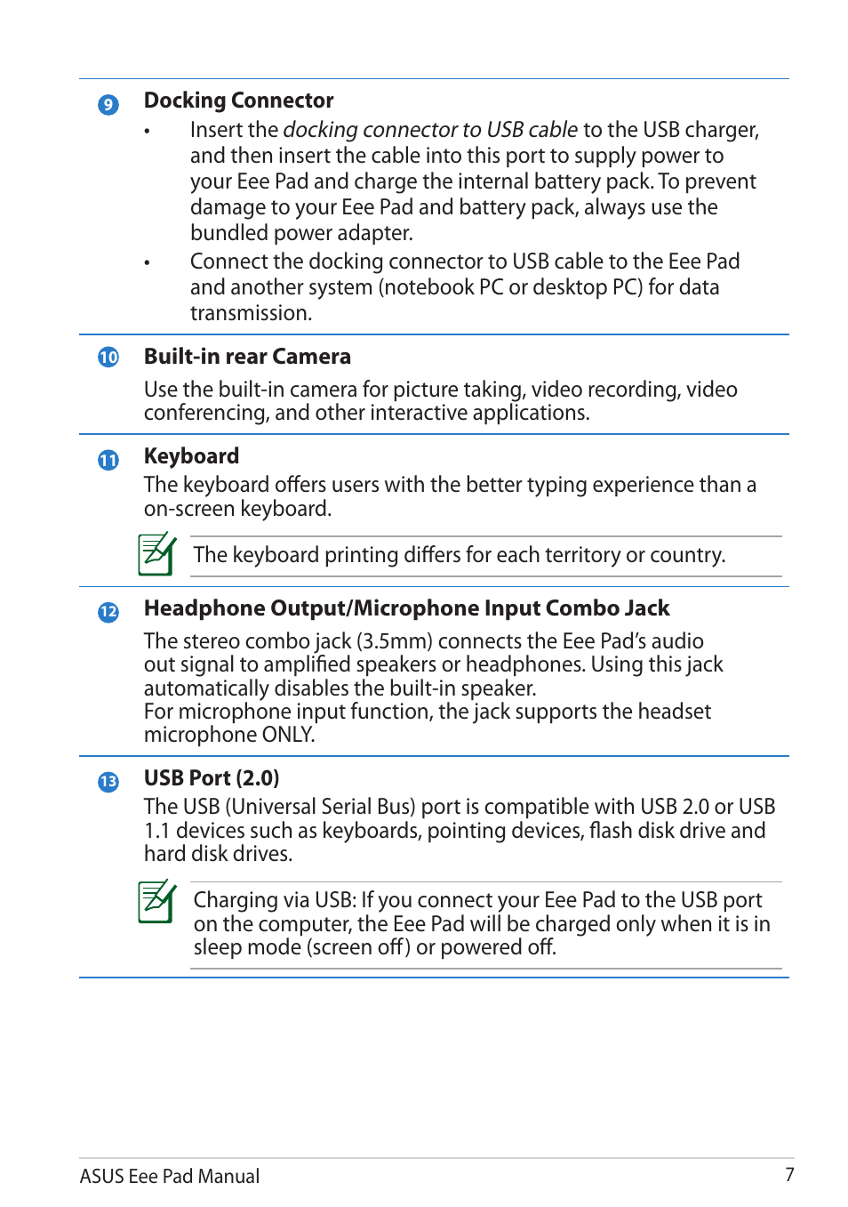 Asus Eee Pad Slider SL101 User Manual | Page 7 / 54