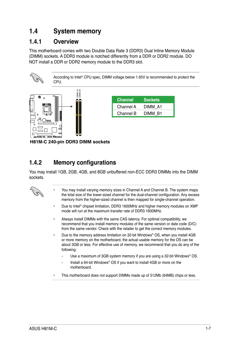 4 system memory, System memory -7, 1 overview | Asus H81M-C User Manual | Page 15 / 74