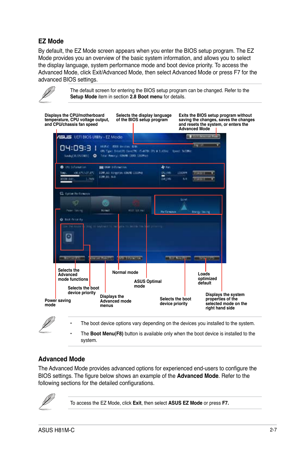 Advanced mode, Ez mode, Asus h81m-c | Asus H81M-C User Manual | Page 35 / 74