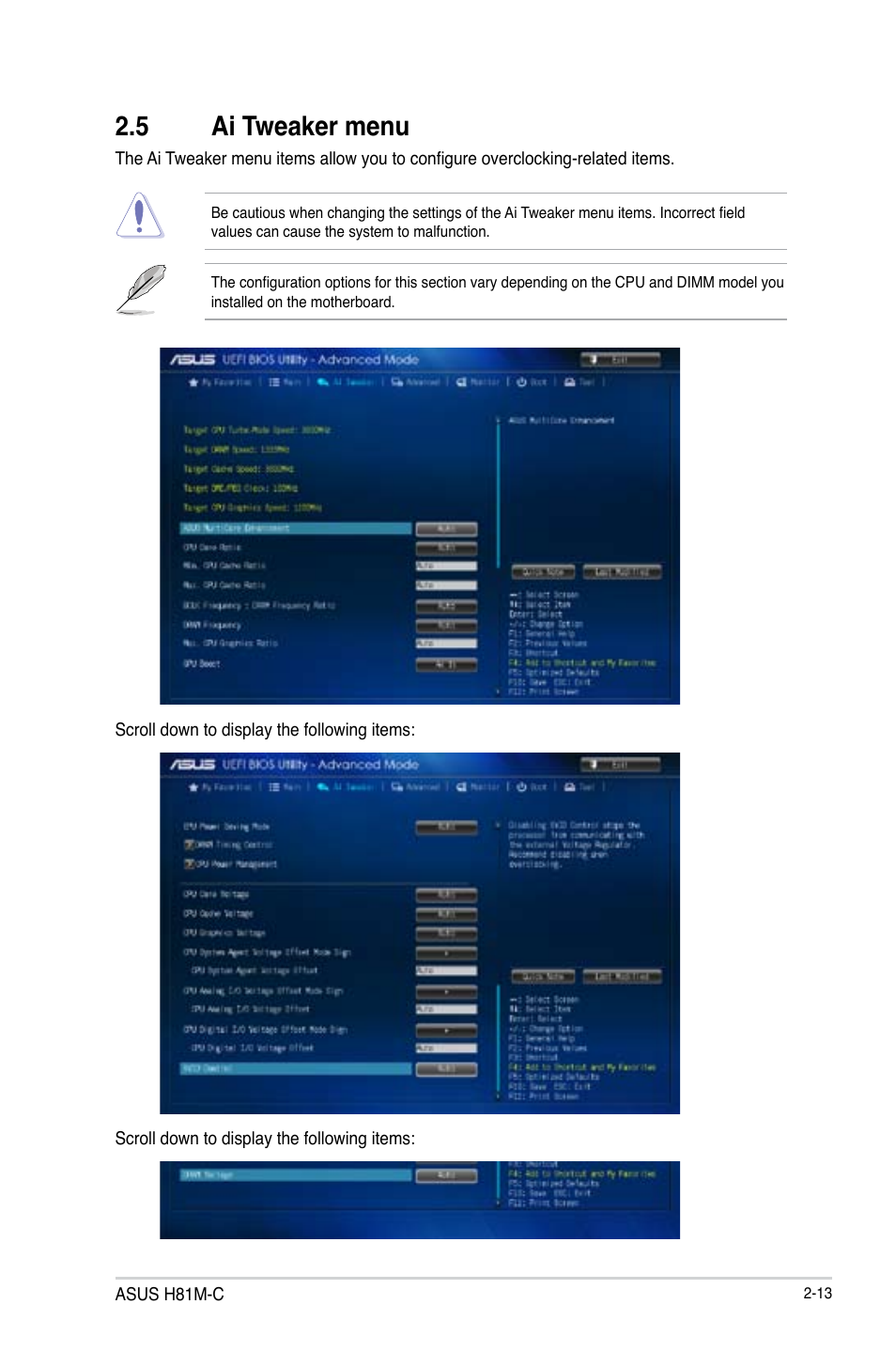 5 ai tweaker menu, Ai tweaker menu -13 | Asus H81M-C User Manual | Page 41 / 74