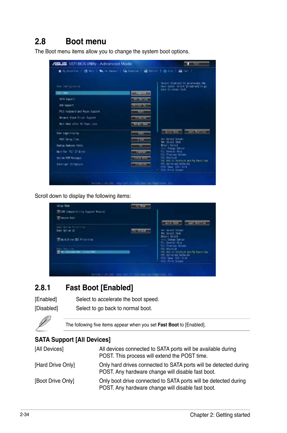 8 boot menu, Boot menu -34, 1 fast boot [enabled | Asus H81M-C User Manual | Page 62 / 74