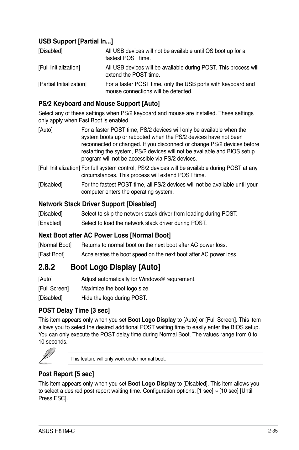 2 boot logo display [auto | Asus H81M-C User Manual | Page 63 / 74