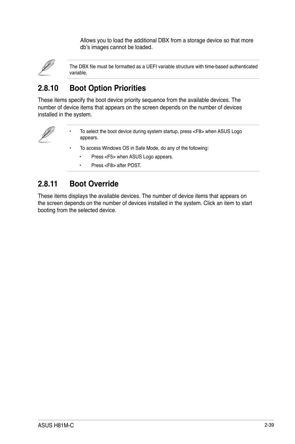 10 boot option priorities, 11 boot override | Asus H81M-C User Manual | Page 67 / 74