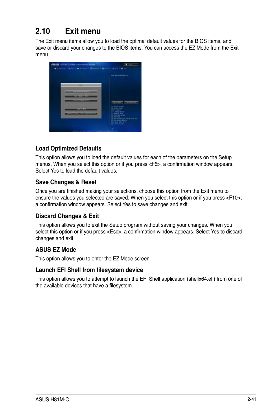 10 exit menu, 10 exit menu -41 | Asus H81M-C User Manual | Page 69 / 74