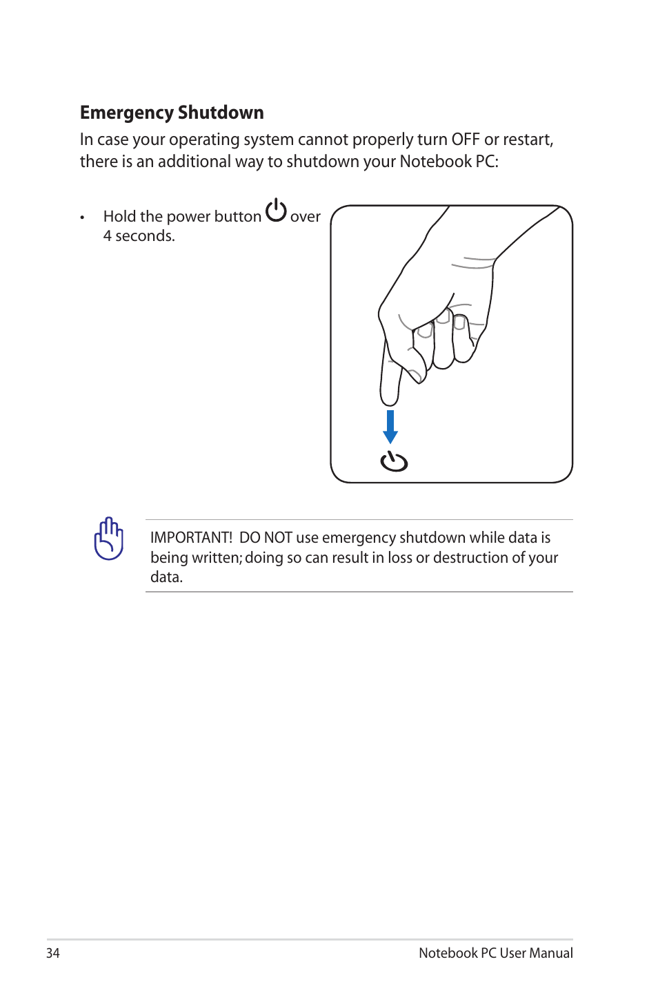 Emergency shutdown | Asus UL50VS User Manual | Page 34 / 106