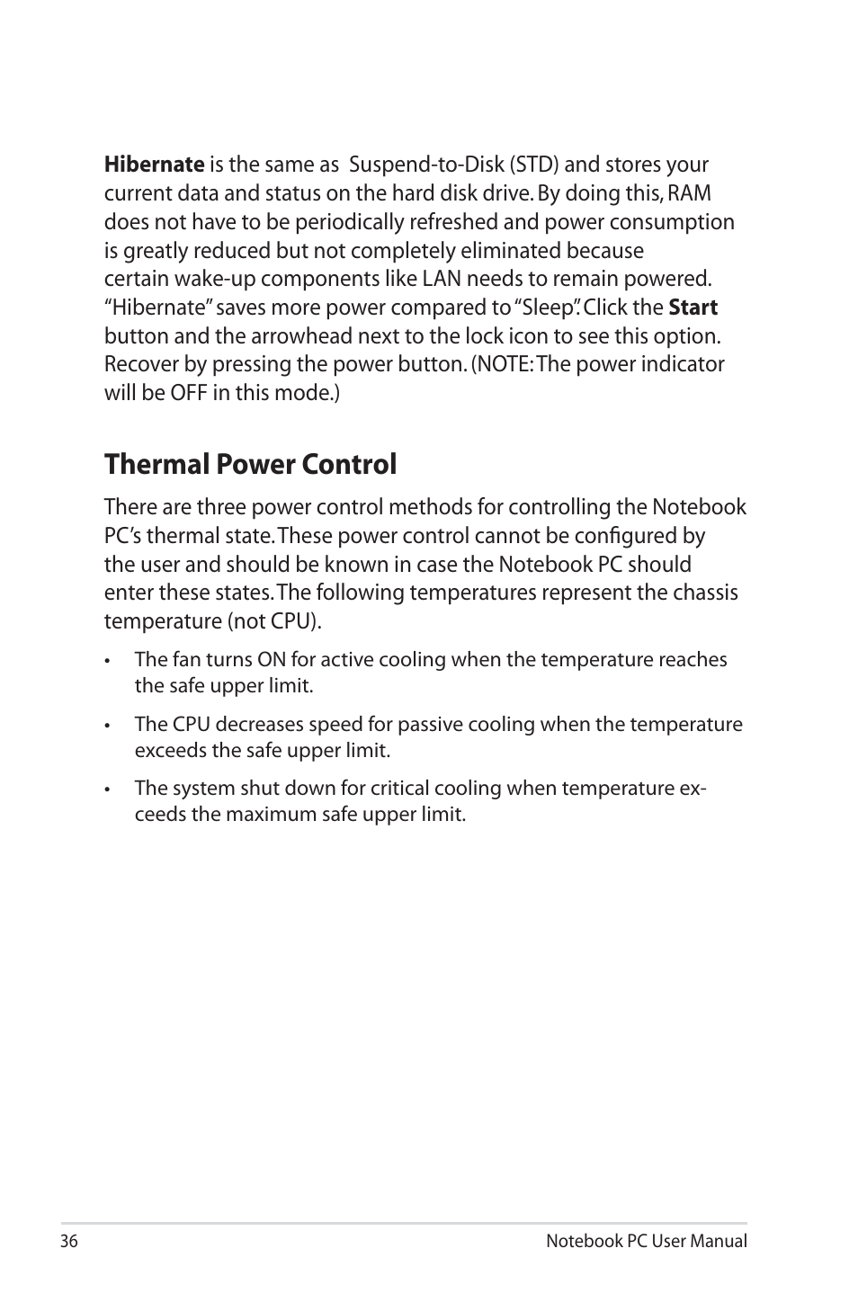 Thermal power control | Asus UL50VS User Manual | Page 36 / 106