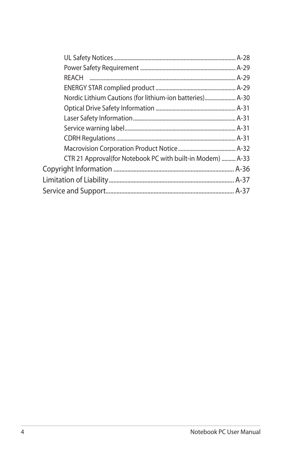 Asus UL50VS User Manual | Page 4 / 106