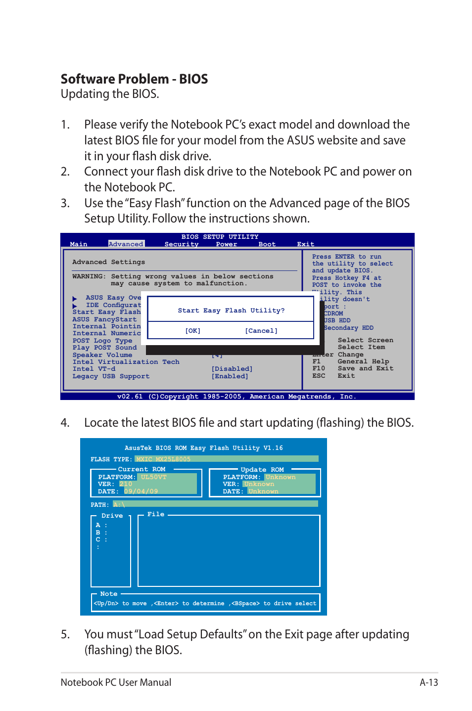 Software problem - bios | Asus UL50VS User Manual | Page 81 / 106