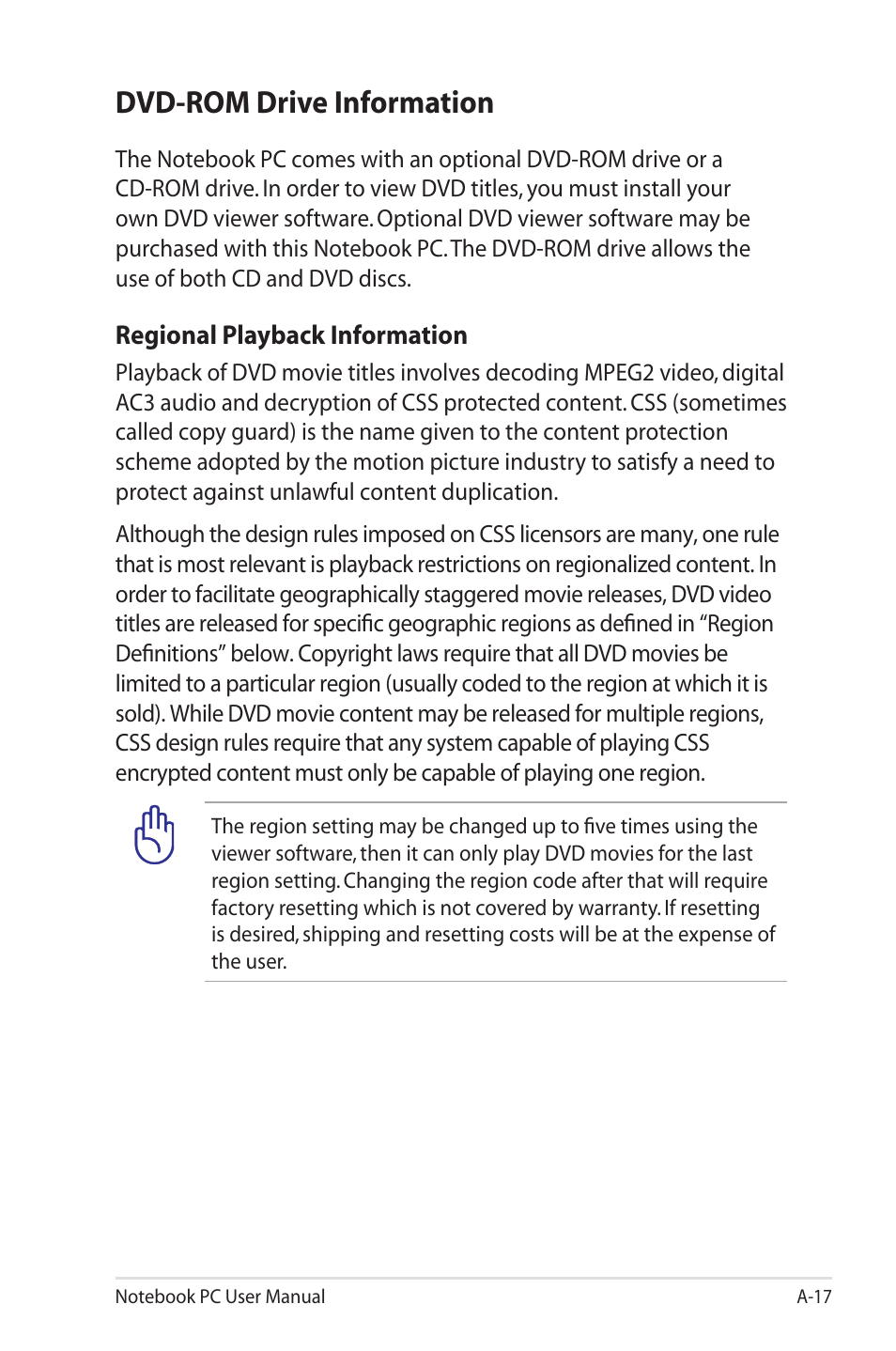 Dvd-rom drive information | Asus UL50VS User Manual | Page 85 / 106