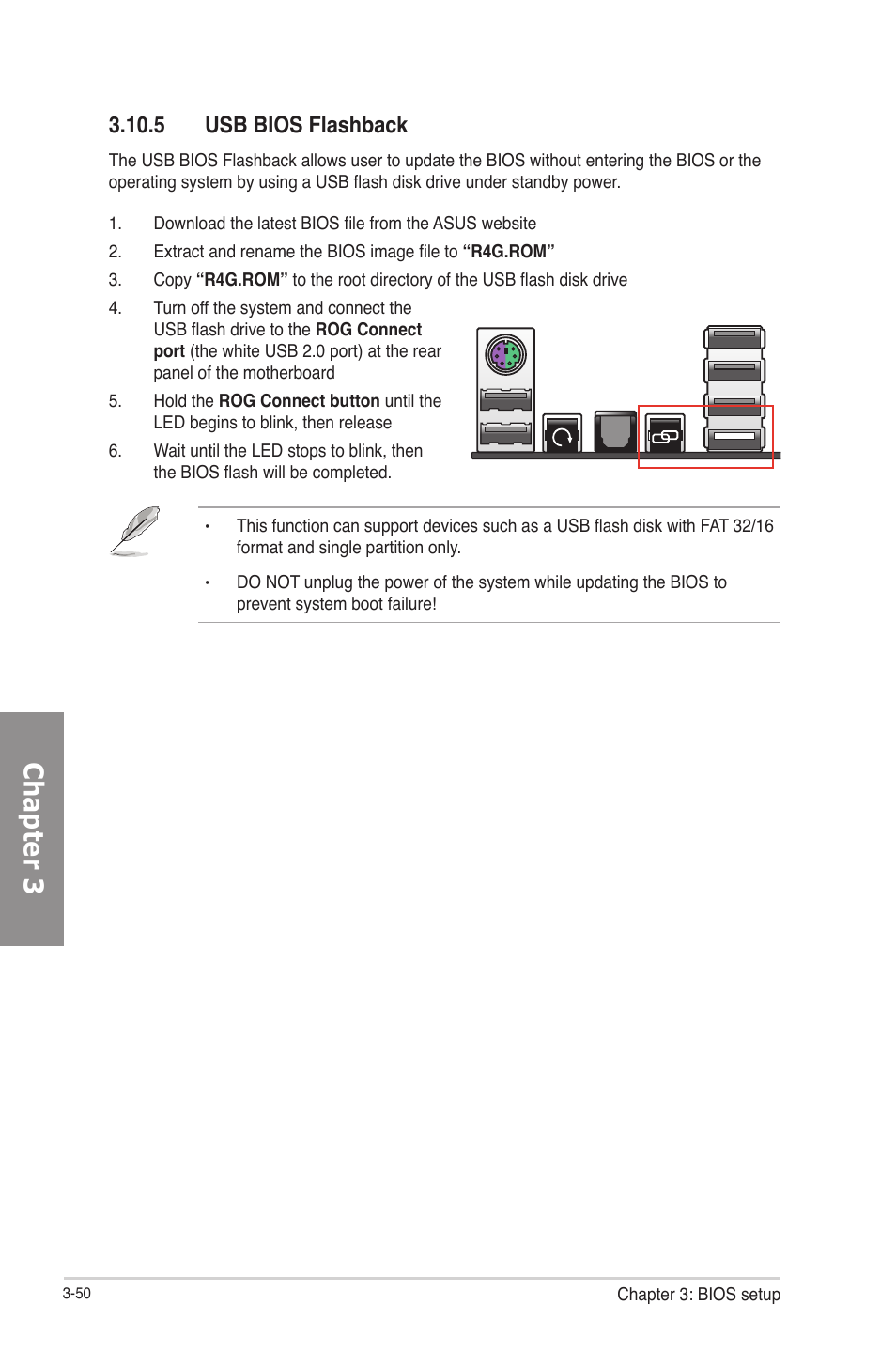 Usb bios flashback -50, Chapter 3, 5 usb bios flashback | Asus RAMPAGE IV GENE User Manual | Page 124 / 172