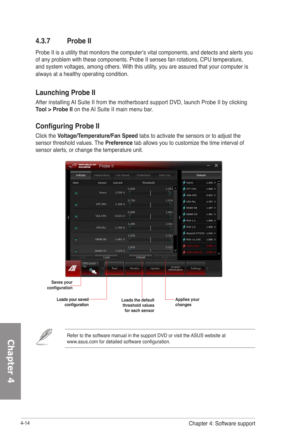 Probe ii -14, Chapter 4, 7 probe ii | Launching probe ii, Configuring probe ii | Asus RAMPAGE IV GENE User Manual | Page 138 / 172