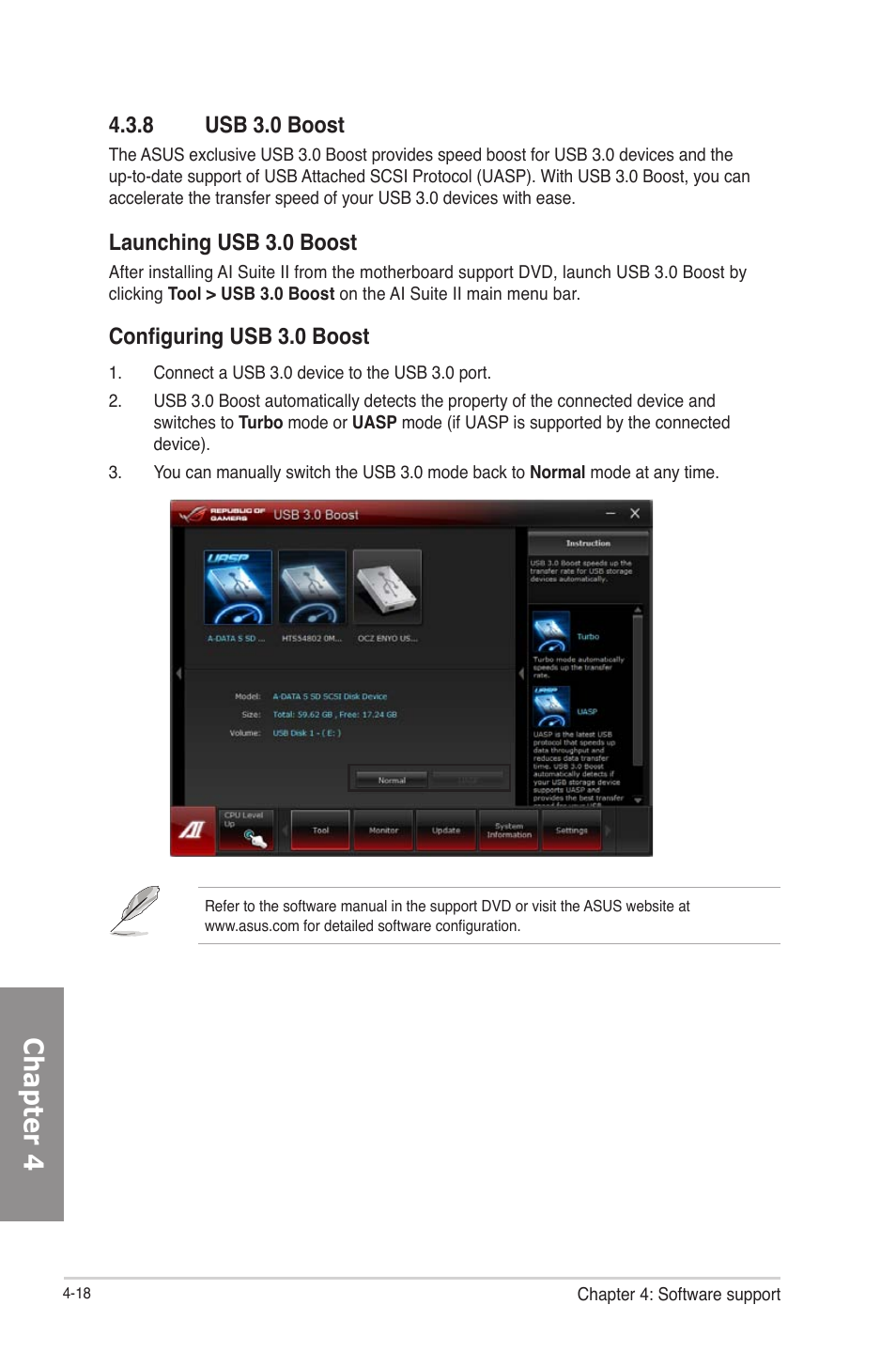 Usb 3.0 boost -18, Chapter 4, 8 usb 3.0 boost | Launching usb 3.0 boost, Configuring usb 3.0 boost | Asus RAMPAGE IV GENE User Manual | Page 142 / 172