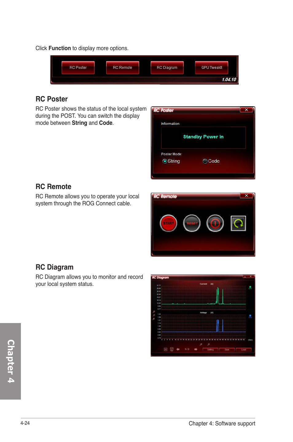 Chapter 4, Rc poster, Rc remote | Rc diagram | Asus RAMPAGE IV GENE User Manual | Page 148 / 172