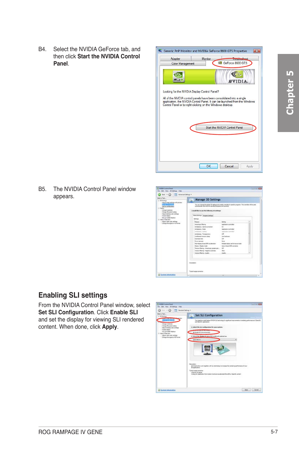 Chapter 5, Enabling sli settings | Asus RAMPAGE IV GENE User Manual | Page 169 / 172