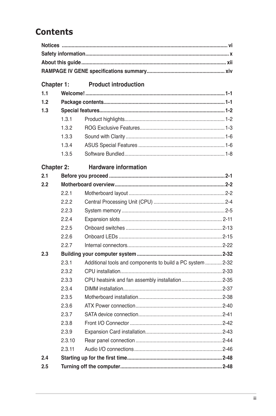 Asus RAMPAGE IV GENE User Manual | Page 3 / 172