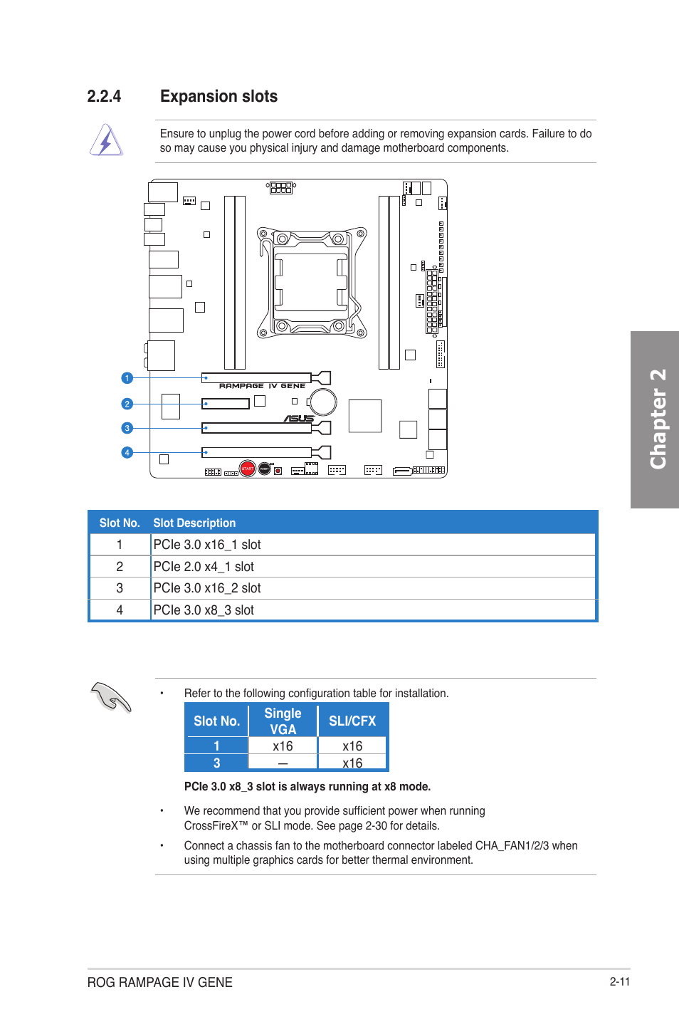 Expansion slots -11, Chapter 2, 4 expansion slots | Asus RAMPAGE IV GENE User Manual | Page 37 / 172