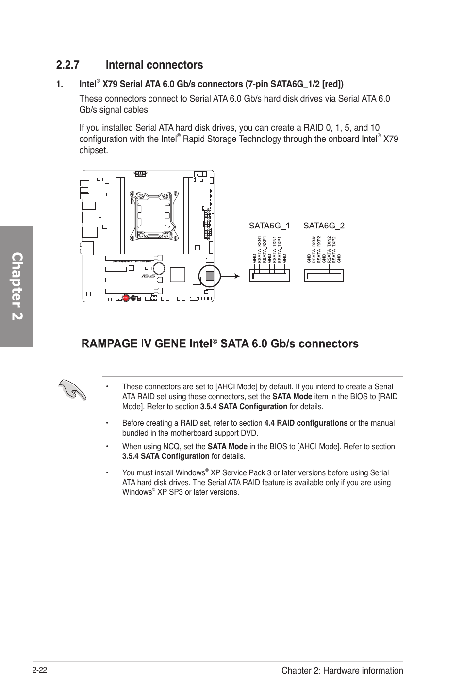 Internal connectors -22, Chapter 2, 7 internal connectors | Asus RAMPAGE IV GENE User Manual | Page 48 / 172