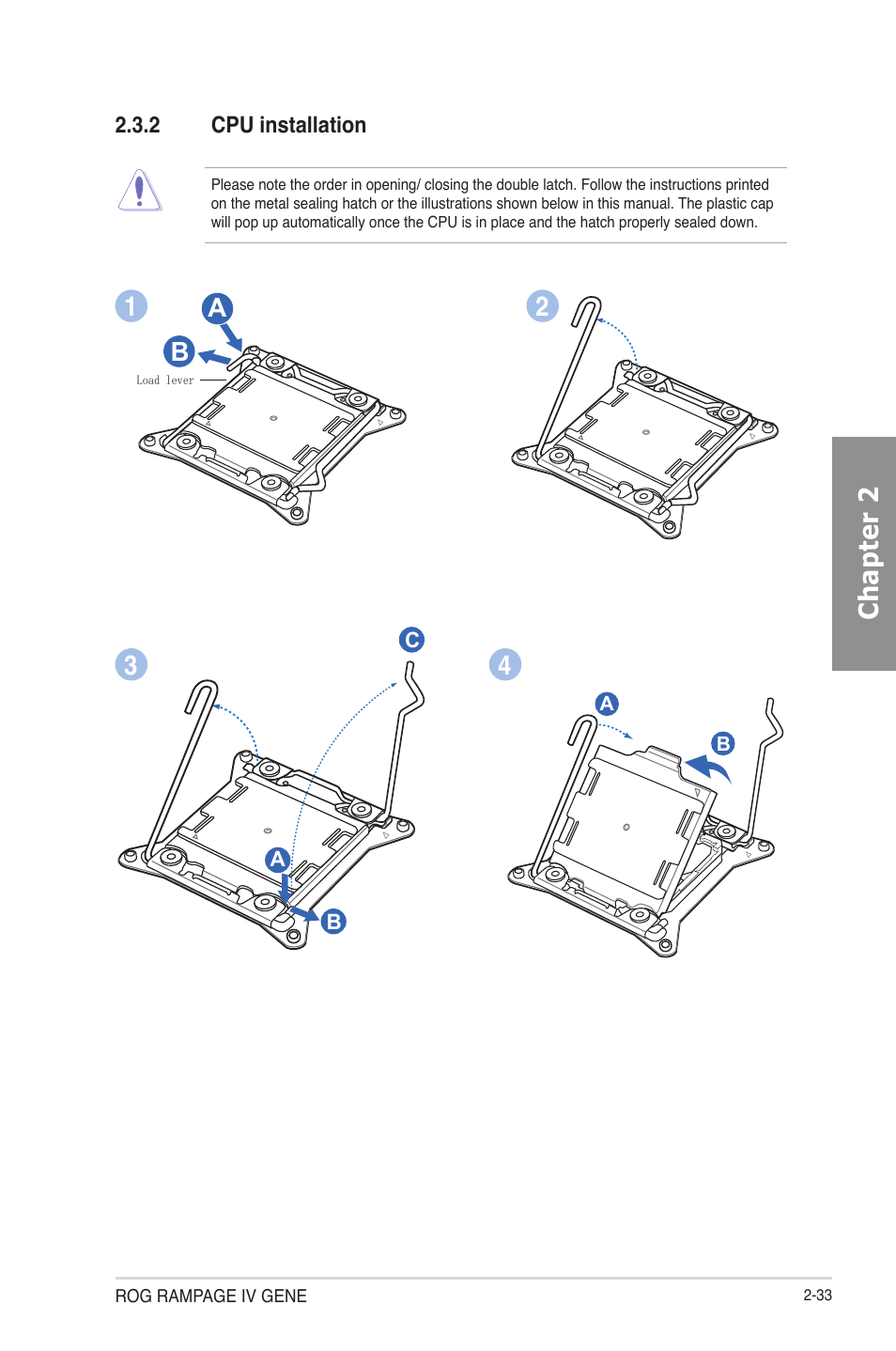 Cpu installation -33, Chapter 2 | Asus RAMPAGE IV GENE User Manual | Page 59 / 172