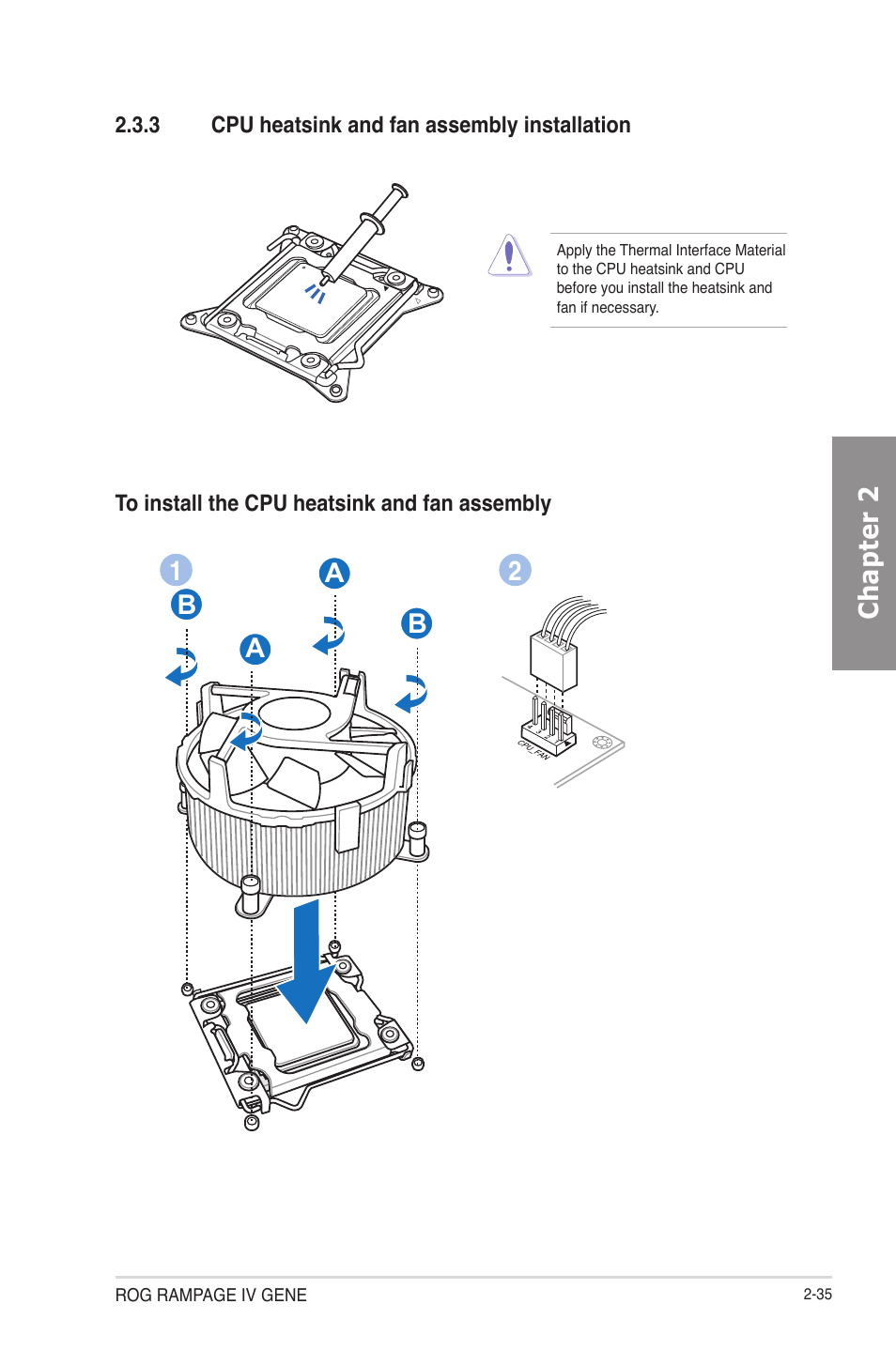 Cpu heatsink and fan assembly installation -35, Chapter 2, 12 a b b a | Asus RAMPAGE IV GENE User Manual | Page 61 / 172