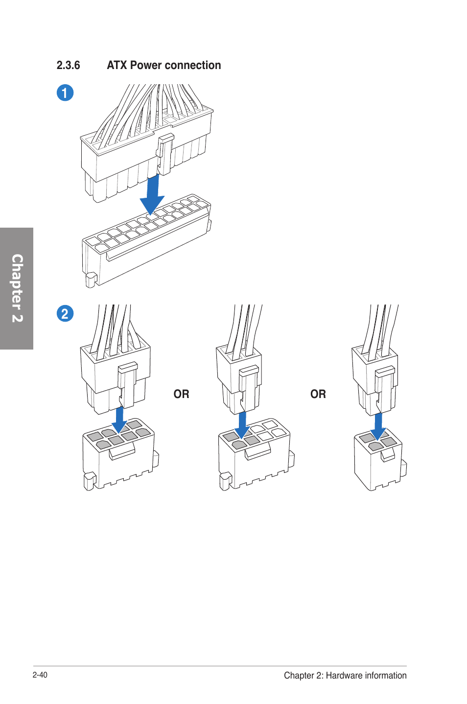 Atx power connection -40, Chapter 2 | Asus RAMPAGE IV GENE User Manual | Page 66 / 172