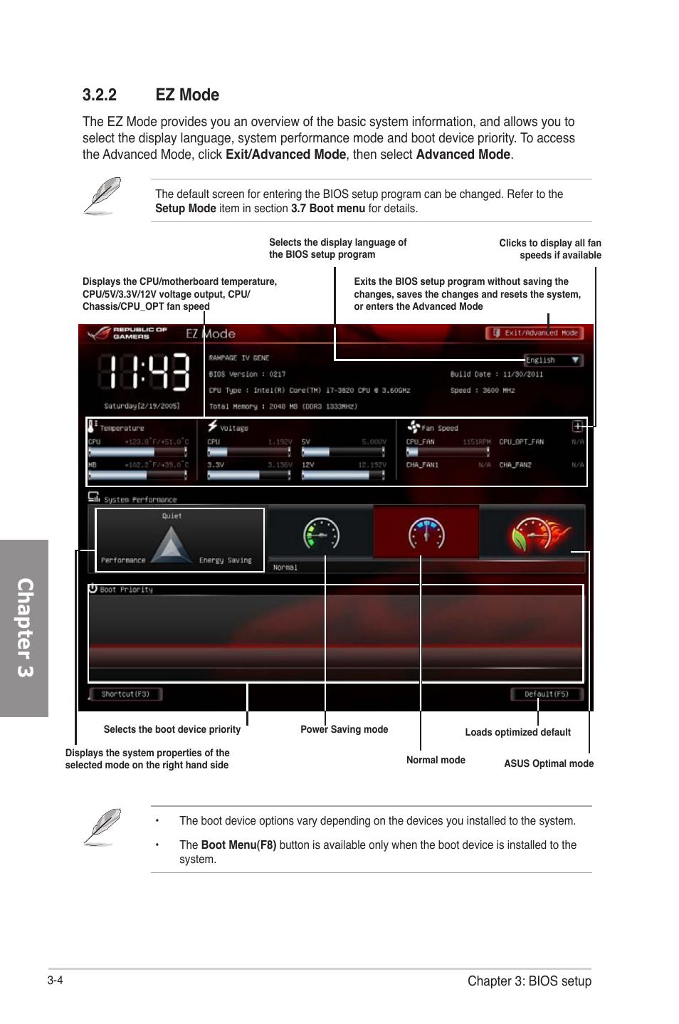 Ez mode -4, Chapter 3, 2 ez mode | Asus RAMPAGE IV GENE User Manual | Page 78 / 172