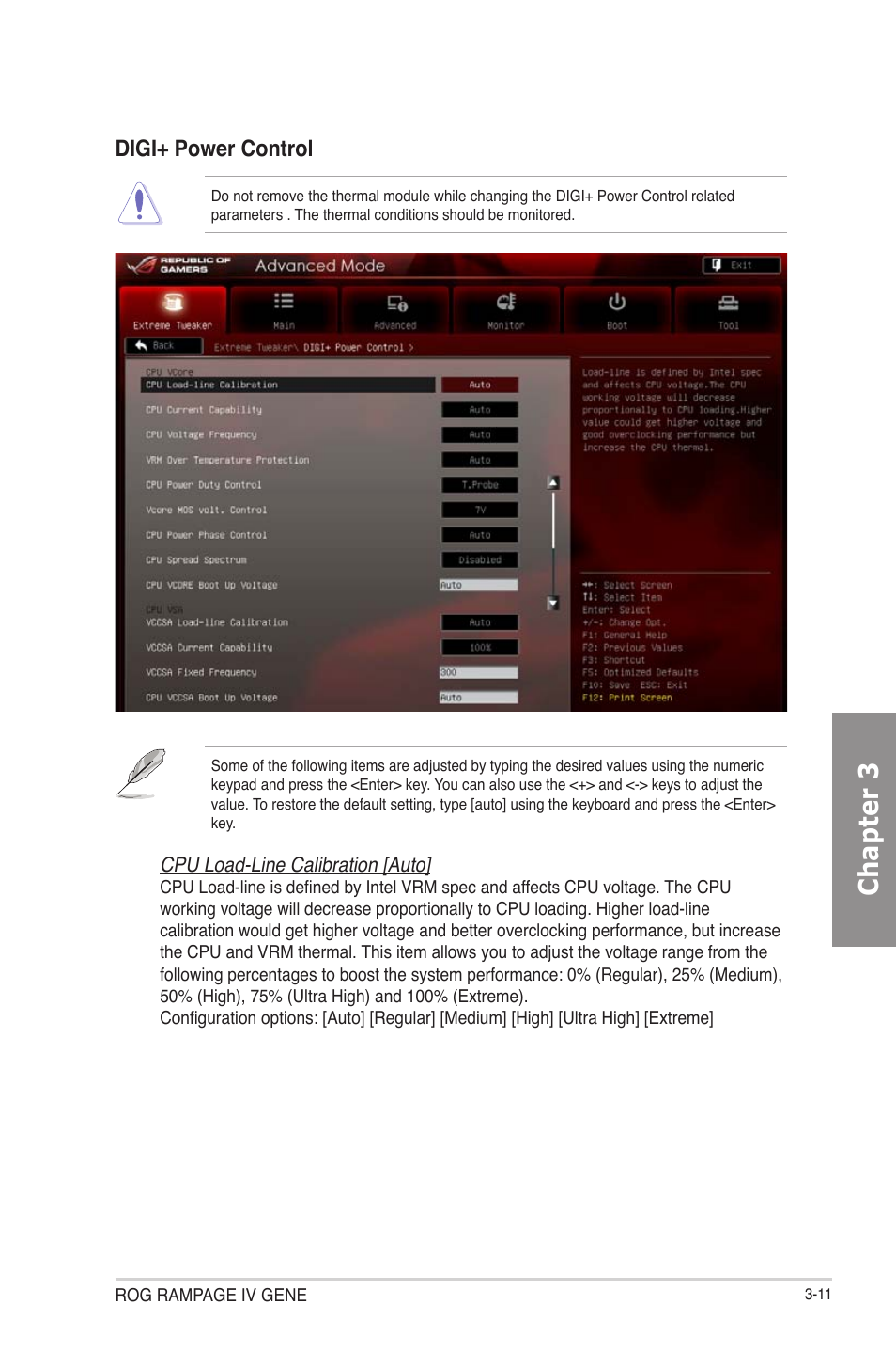 Chapter 3, Digi+ power control | Asus RAMPAGE IV GENE User Manual | Page 85 / 172