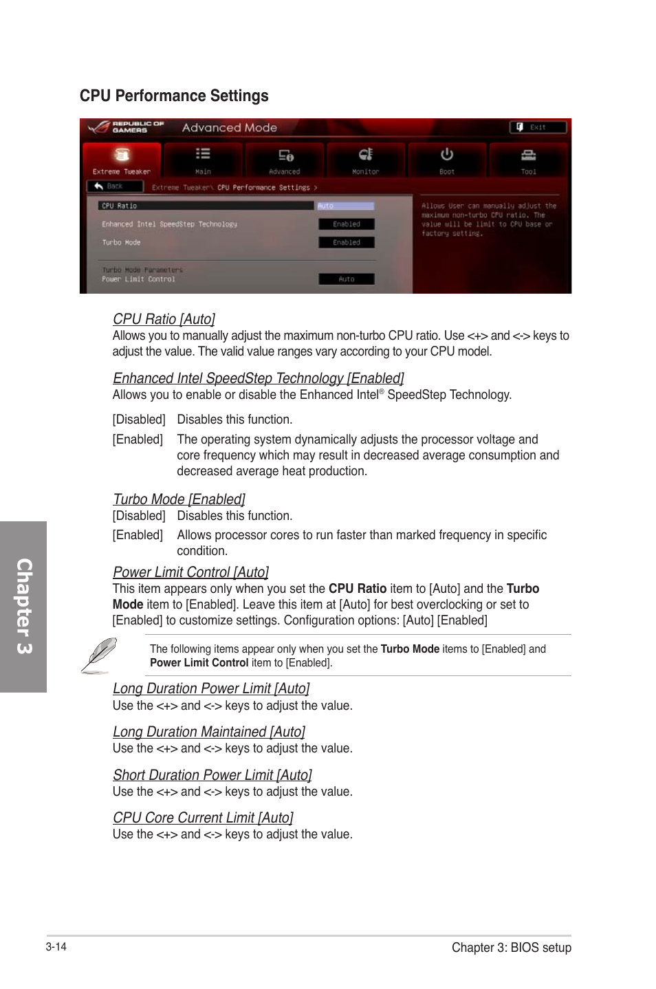 Chapter 3, Cpu performance settings | Asus RAMPAGE IV GENE User Manual | Page 88 / 172