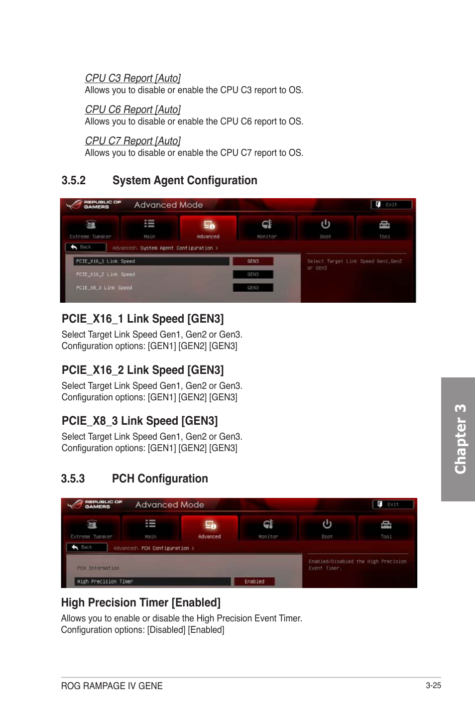 System agent configuration -25, Pch configuration -25, Chapter 3 | Asus RAMPAGE IV GENE User Manual | Page 99 / 172