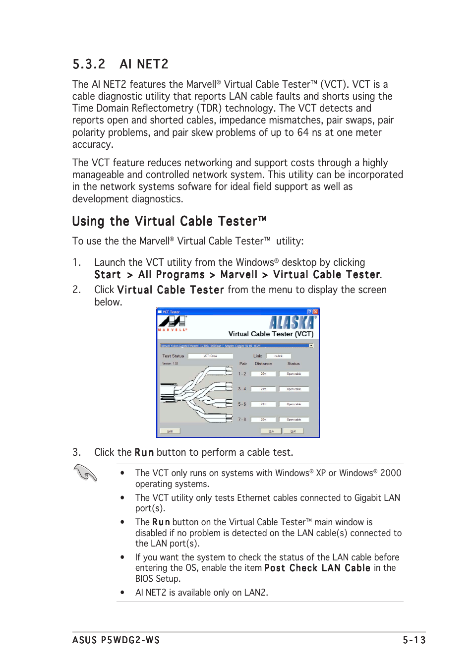 Using the virtual cable tester | Asus P5WDG2-WS User Manual | Page 129 / 160