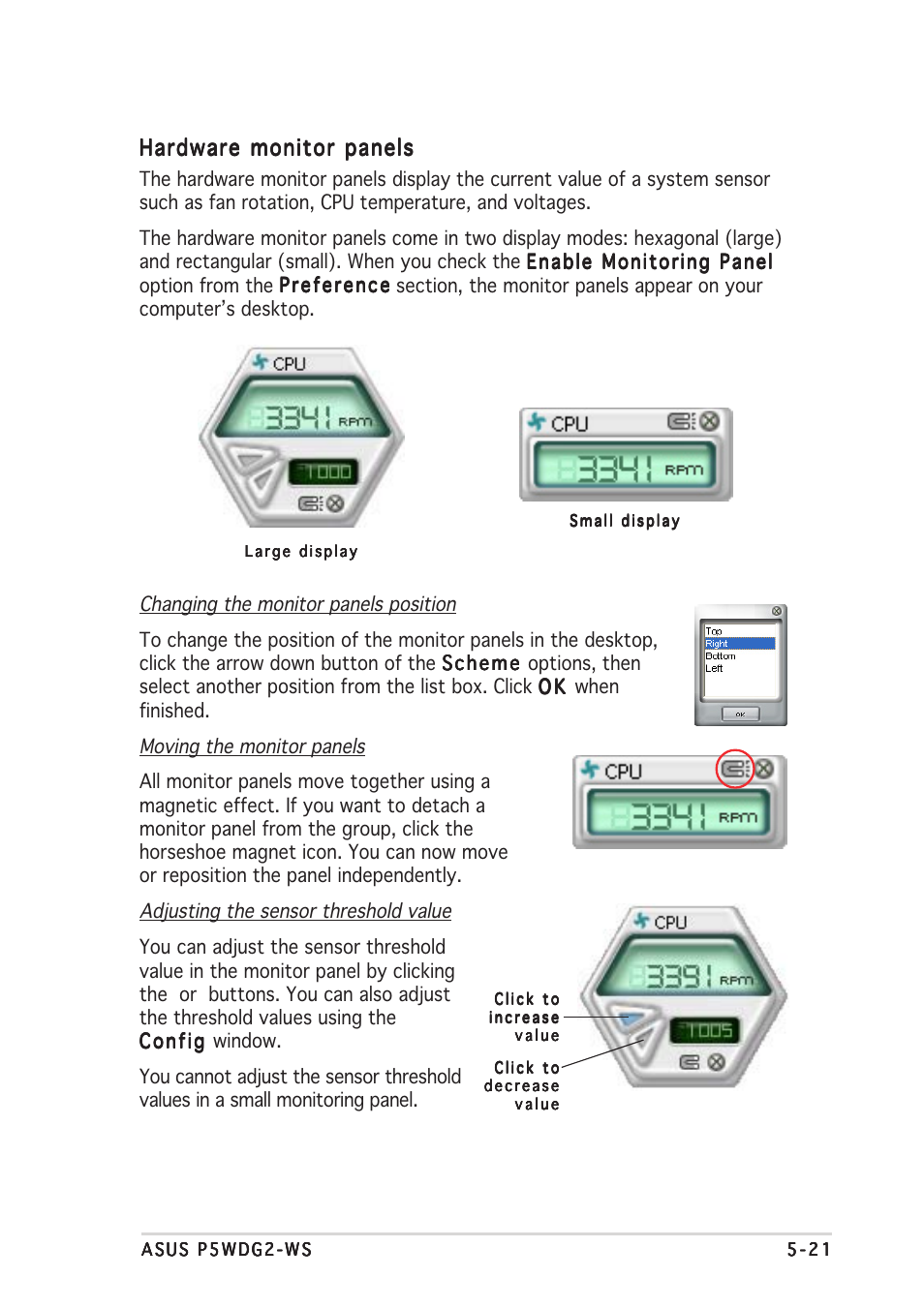Hardware monitor panels | Asus P5WDG2-WS User Manual | Page 137 / 160