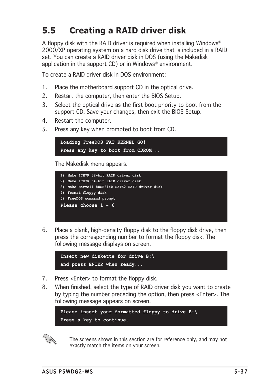 5 creating a raid driver disk | Asus P5WDG2-WS User Manual | Page 153 / 160