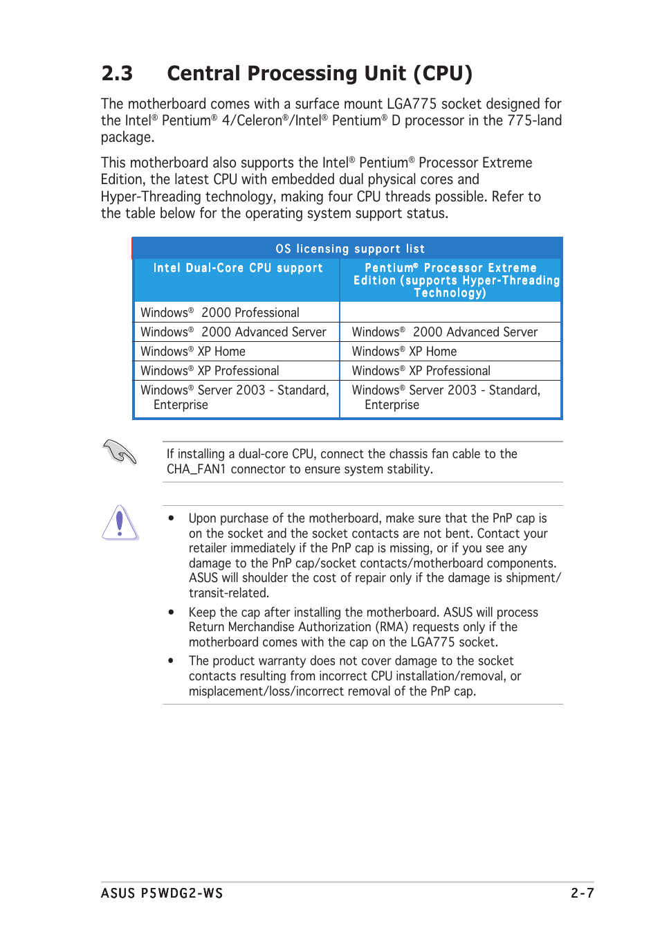 3 central processing unit (cpu), Pentium, 4/celeron | Intel | Asus P5WDG2-WS User Manual | Page 31 / 160
