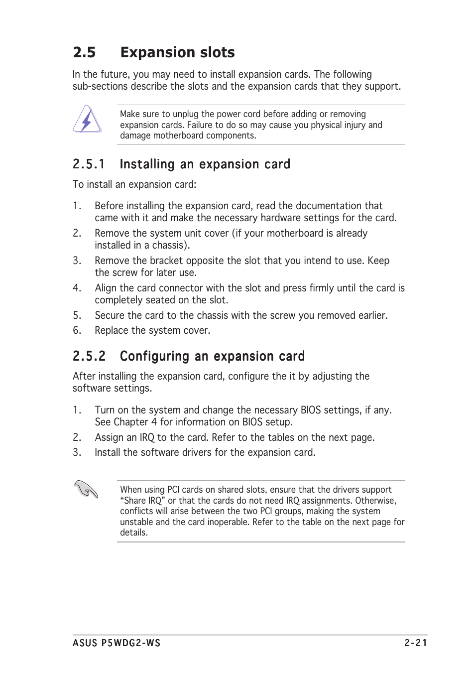 5 expansion slots | Asus P5WDG2-WS User Manual | Page 45 / 160