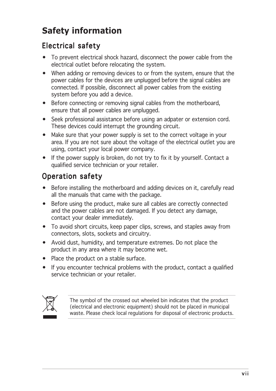 Safety information | Asus P5WDG2-WS User Manual | Page 7 / 160
