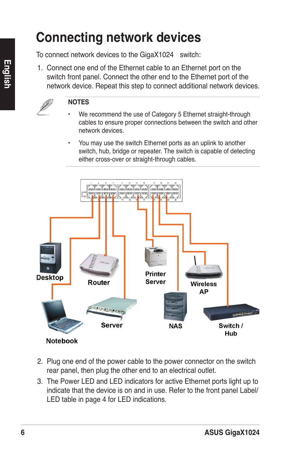 Connecting network devices, English | Asus GigaX1024X User Manual | Page 7 / 41