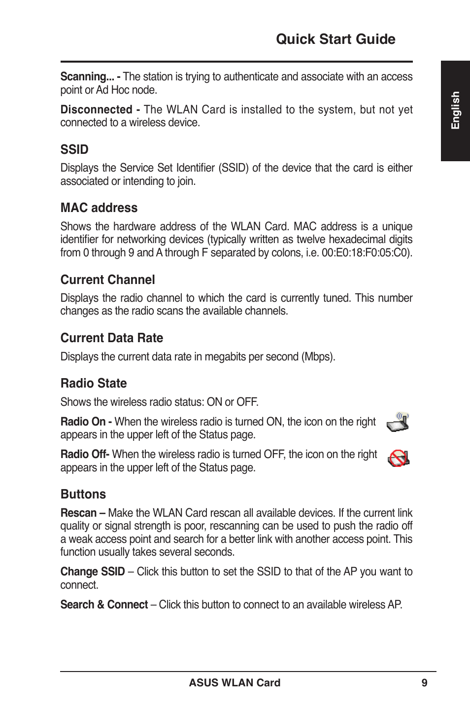 Quick start guide | Asus WL-106gM User Manual | Page 10 / 106