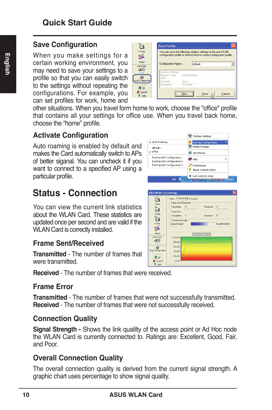 Status - connection, Quick start guide | Asus WL-106gM User Manual | Page 11 / 106