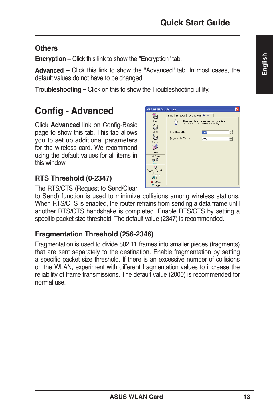 Config - advanced, Quick start guide | Asus WL-106gM User Manual | Page 14 / 106