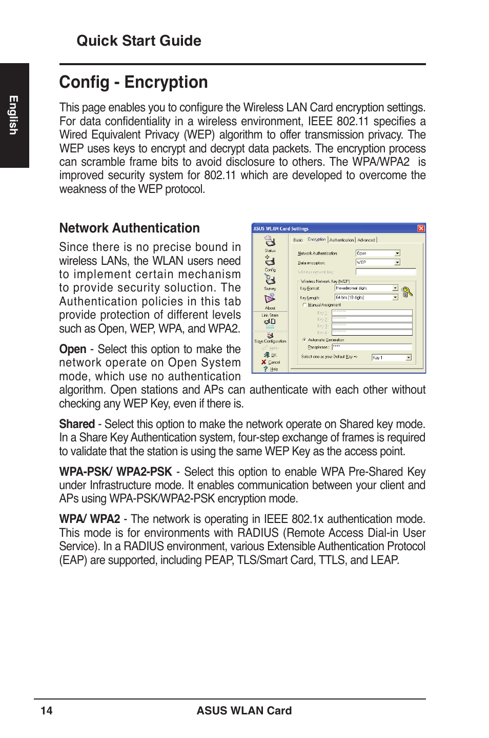 Config - encryption, Quick start guide | Asus WL-106gM User Manual | Page 15 / 106