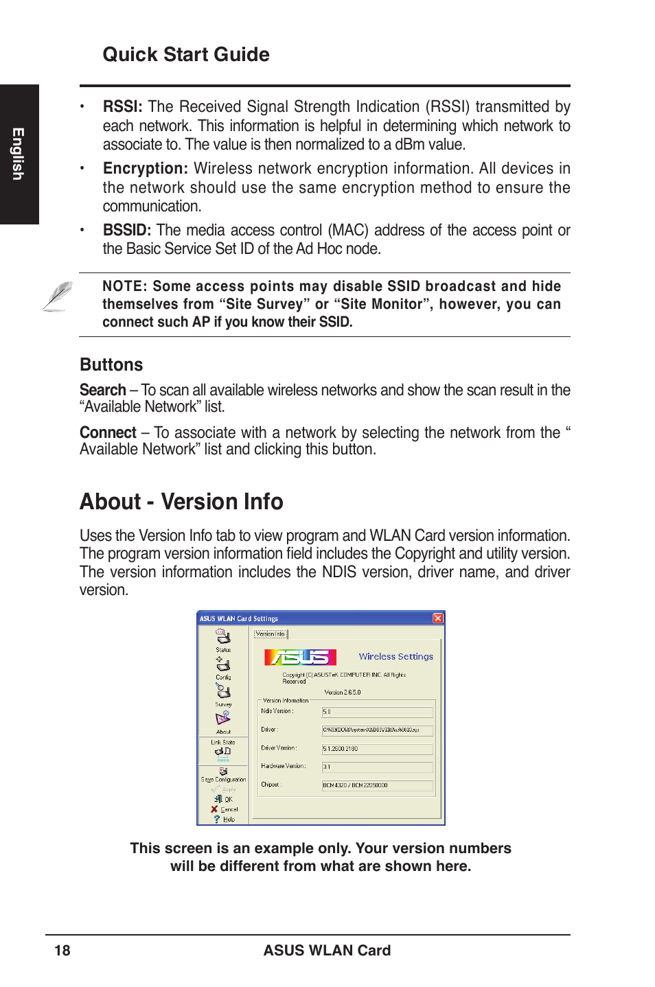 About - version info, Quick start guide | Asus WL-106gM User Manual | Page 19 / 106