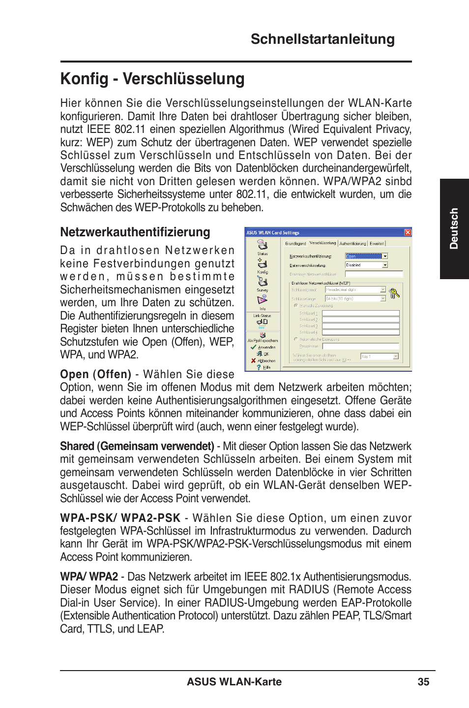 Konfig - verschlüsselung, Schnellstartanleitung | Asus WL-106gM User Manual | Page 36 / 106