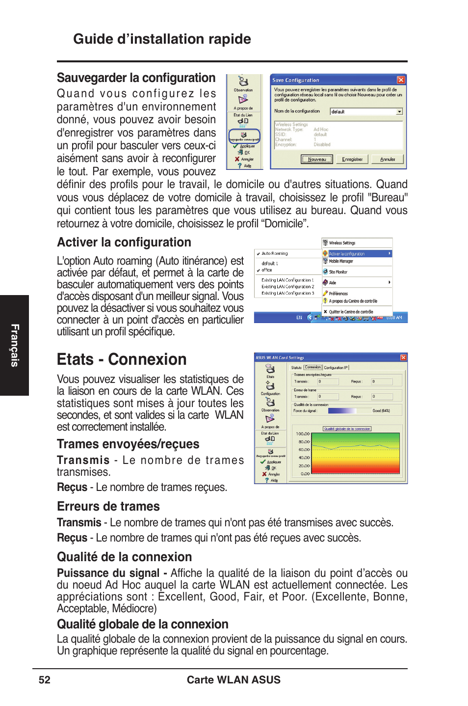 Etats - connexion, Guide d’installation rapide | Asus WL-106gM User Manual | Page 53 / 106