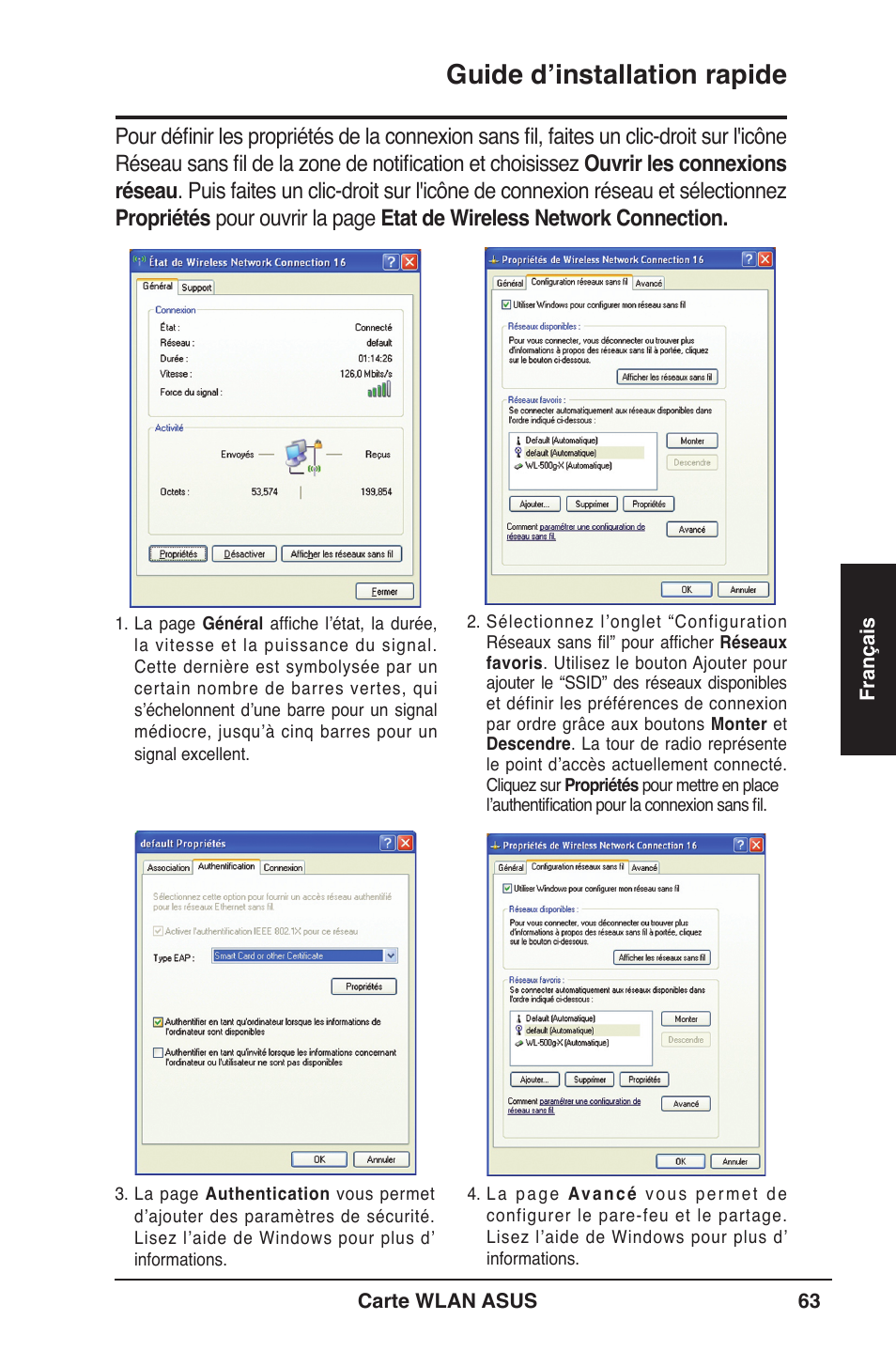 Guide d’installation rapide | Asus WL-106gM User Manual | Page 64 / 106