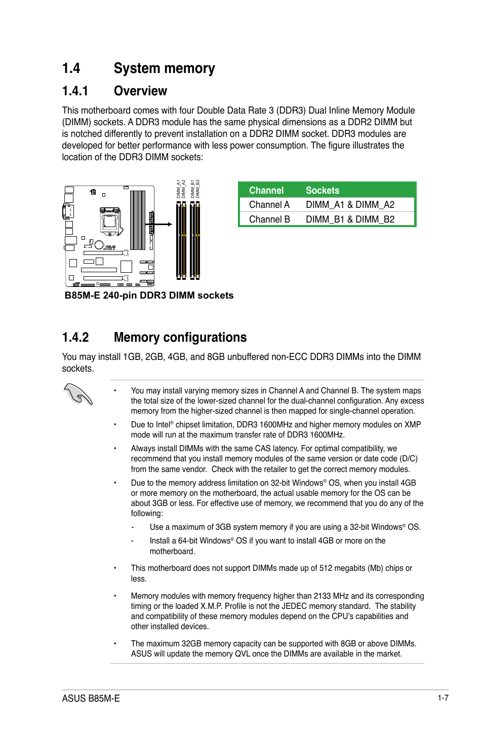 4 system memory, System memory -7, 1 overview | Asus B85M-E/BR User Manual | Page 15 / 75