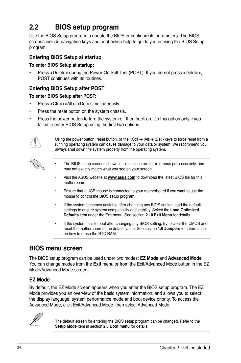 2 bios setup program, Bios setup program -6, Bios menu screen | Asus B85M-E/BR User Manual | Page 35 / 75