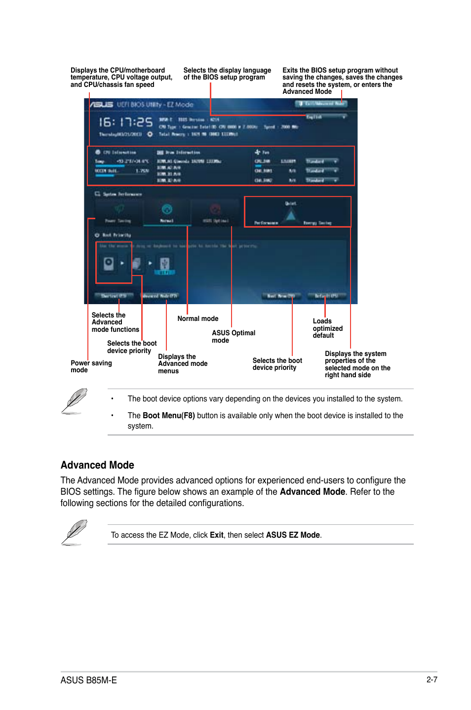 Advanced mode, Asus b85m-e | Asus B85M-E/BR User Manual | Page 36 / 75