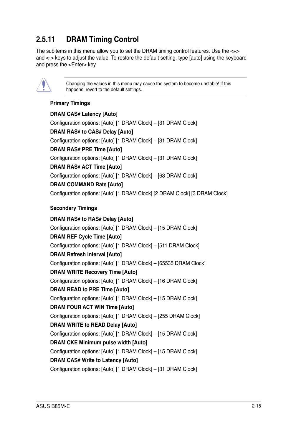 11 dram timing control | Asus B85M-E/BR User Manual | Page 44 / 75