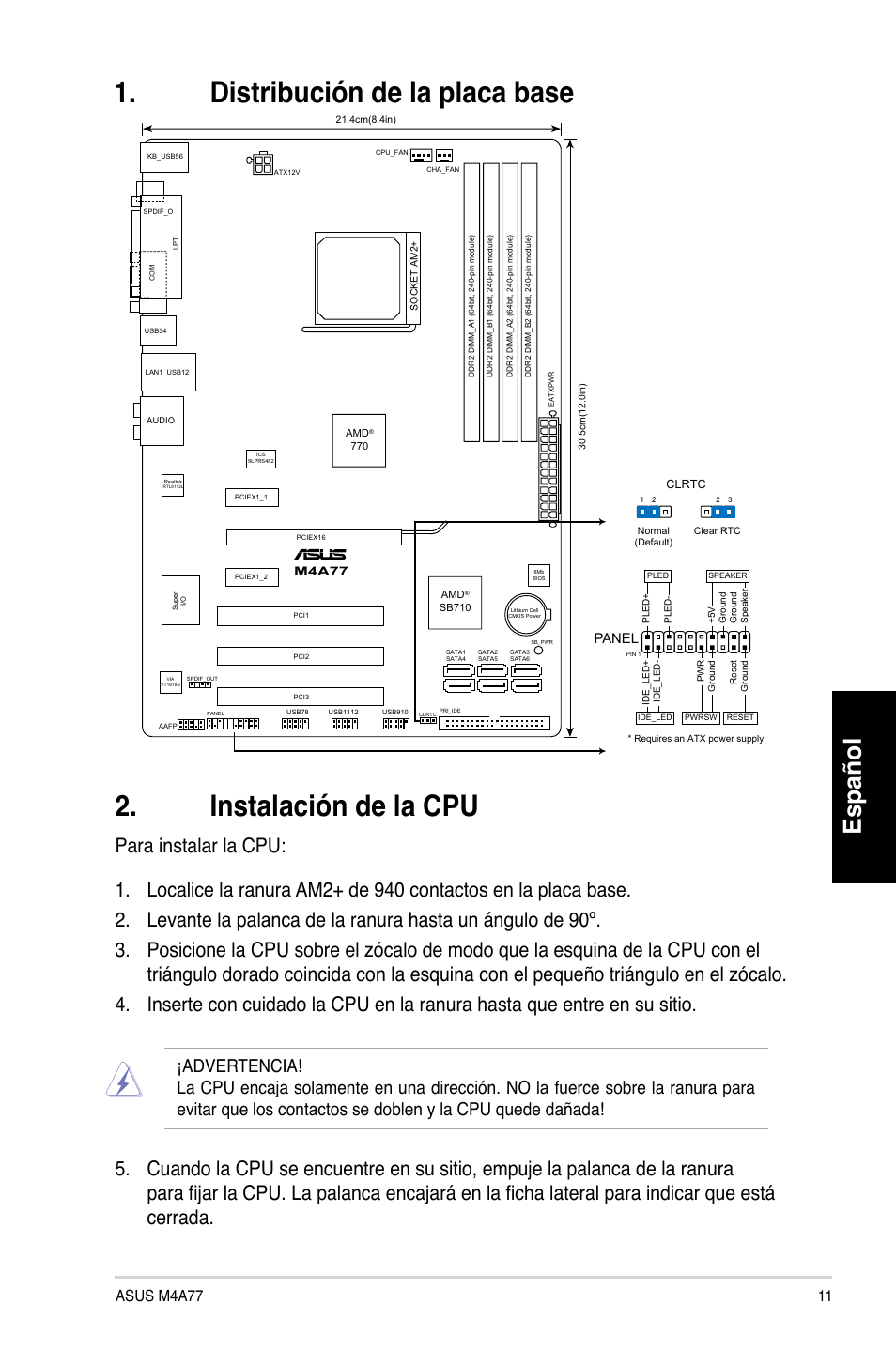 Español, Panel | Asus M4A77 User Manual | Page 11 / 41