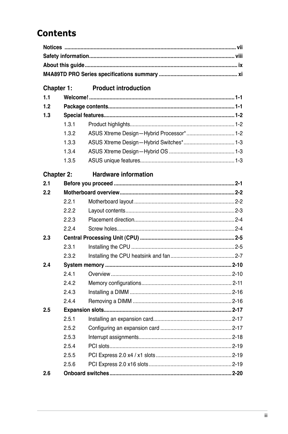 Asus M4A89TD PRO/USB3 User Manual | Page 3 / 120